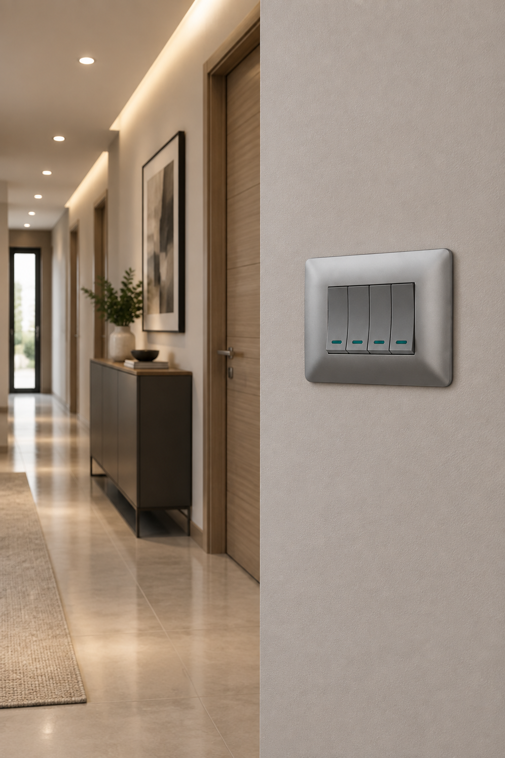 4 Lever 1 Way Switch - Silver.