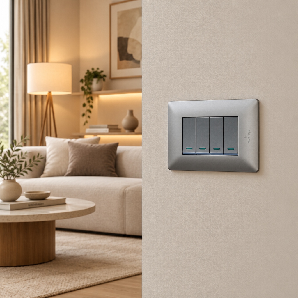 4 Lever 1 Way Switch - Silver.