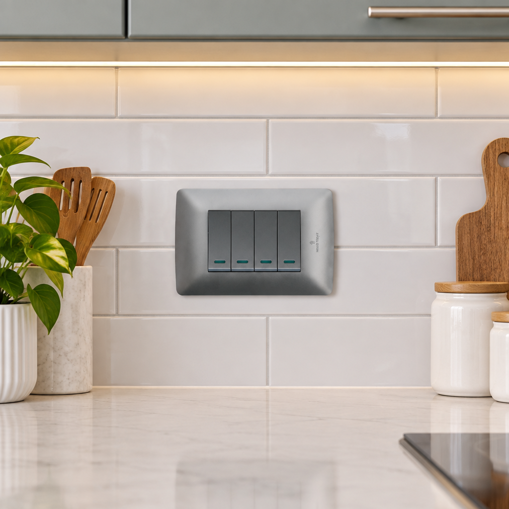 4 Lever 1 Way Switch - Silver.