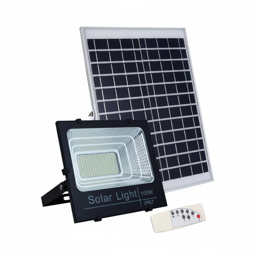 100W Remote Controlled Solar Flood Light.