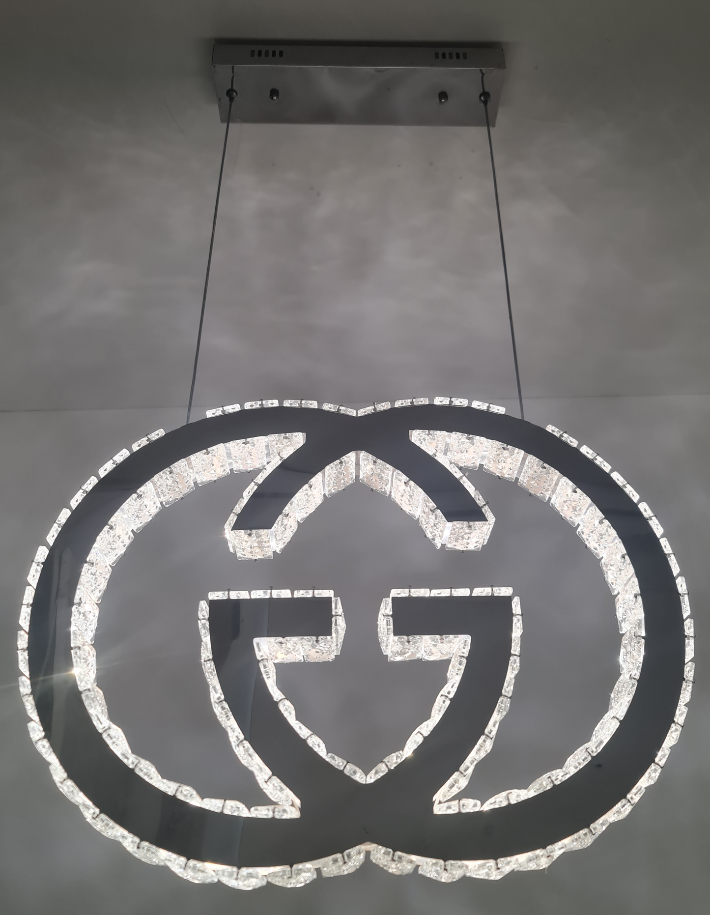 GUCCI Logo Luxury Crystal Hanging LED Pendant Light with Remote control.