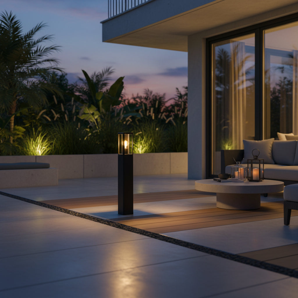 Eurolux Bhok Square Ali Outdoor Bollard with Clear Glass-O668