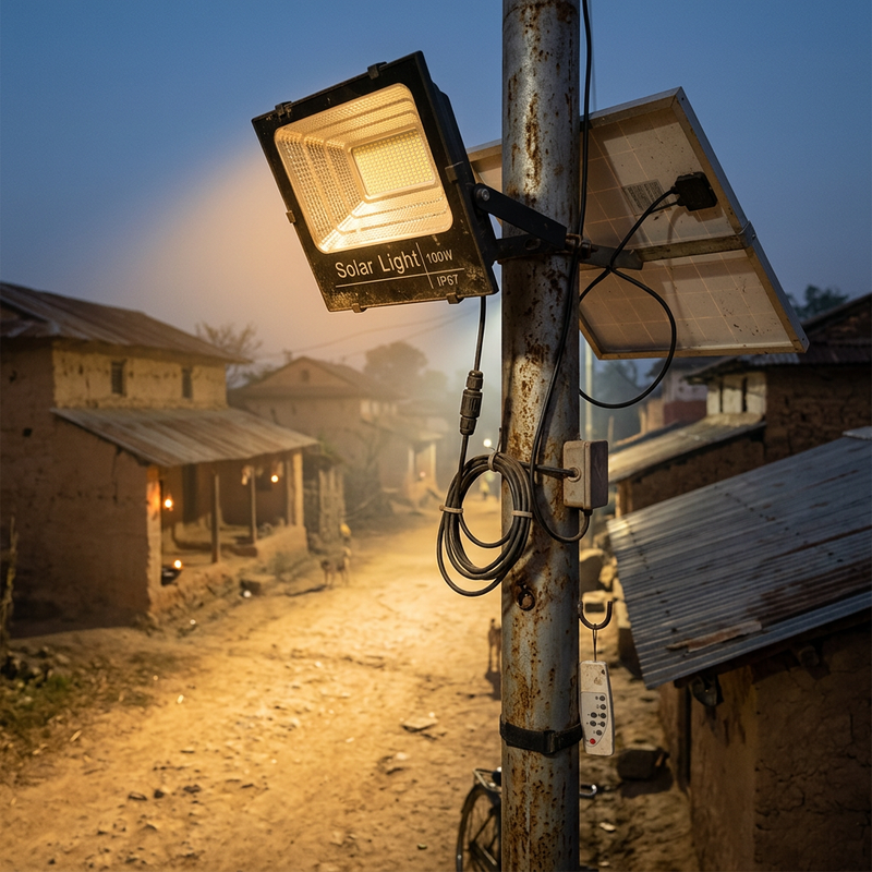 100W Remote Controlled Solar Flood Light.