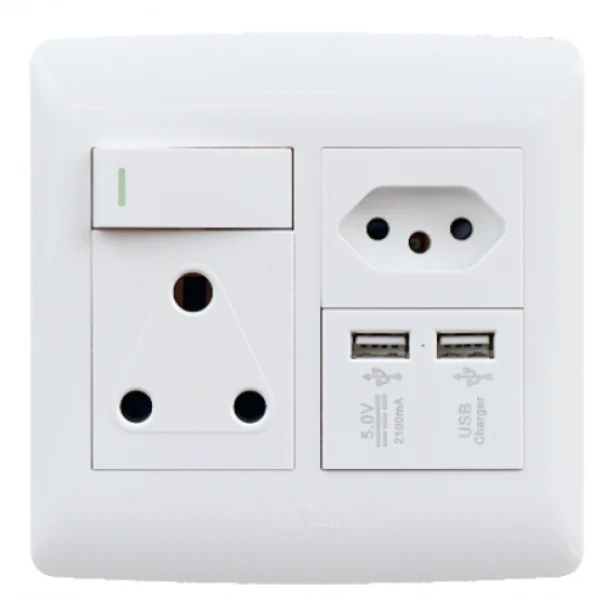 Black modern wall socket with built-in USB charging ports from Mr Smart Lighting Company.