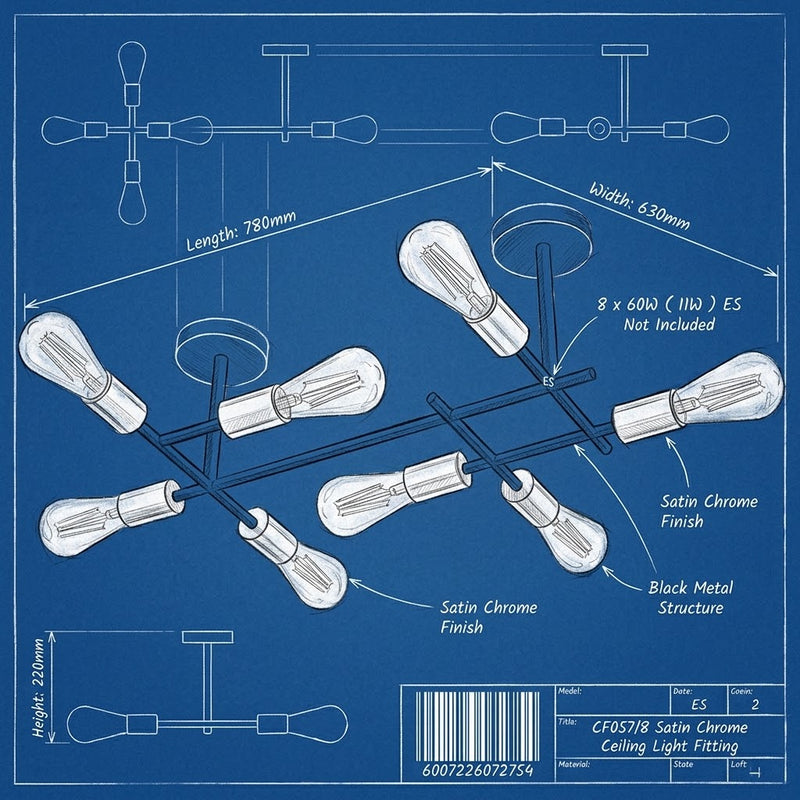 Brightstar-CF057/8 SATIN CHROME Ceiling Light-Product dimensions-Mr Smart Lighting Company.