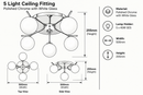 Brightstar-CF096/5 CHROME Ceiling Light-Mr Smart Lighting Company