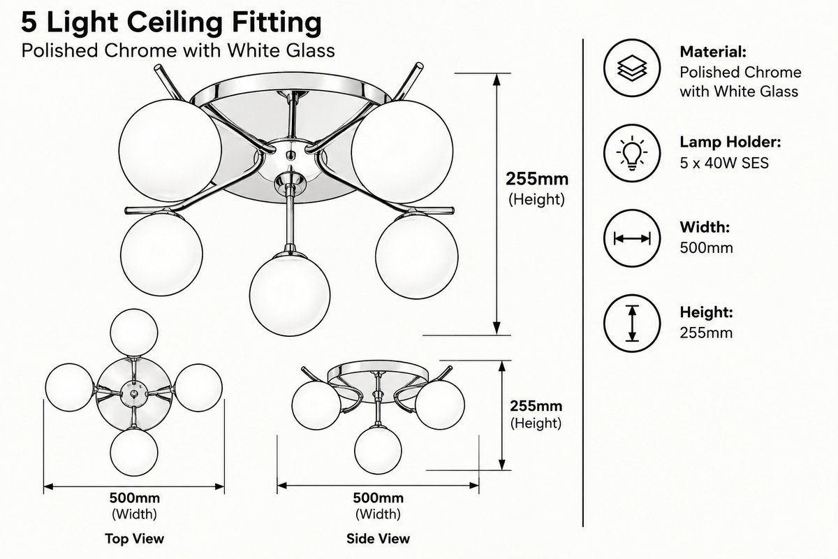 Brightstar-CF096/5 CHROME Ceiling Light-Mr Smart Lighting Company