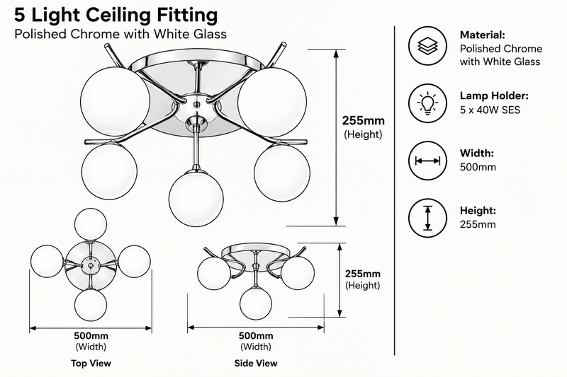 Brightstar-CF096/5 CHROME Ceiling Light-Mr Smart Lighting Company