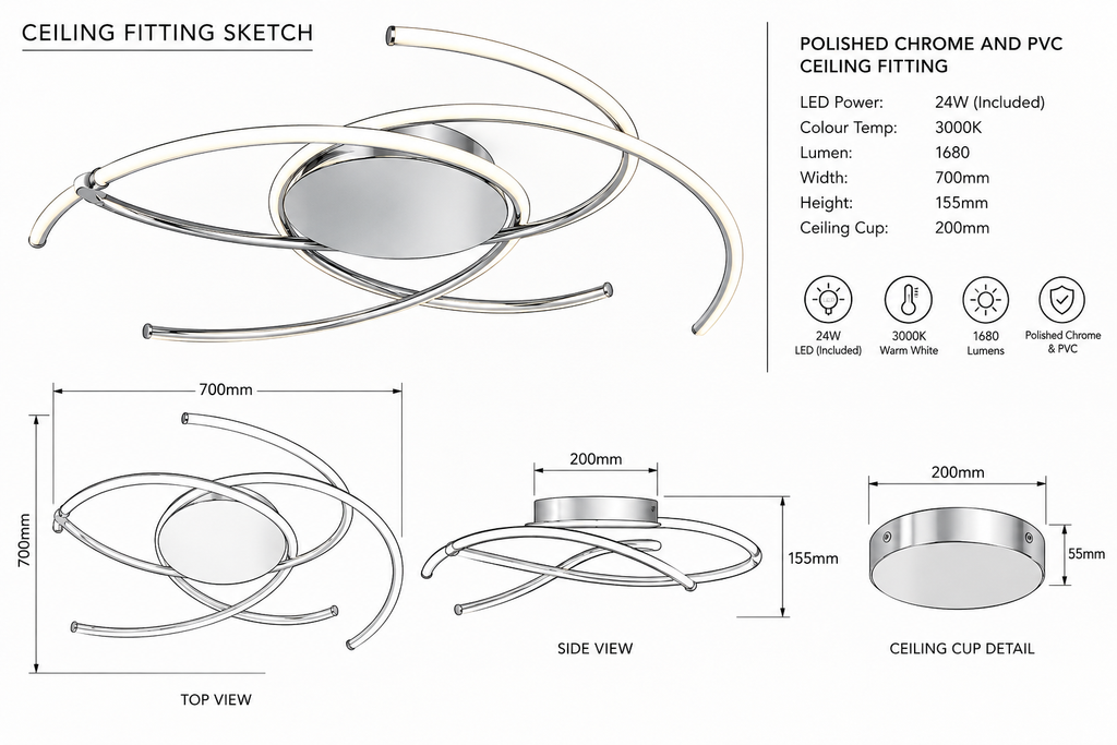 Brightstar-CF162 LED 24W LED 3000K Ceiling Light.
