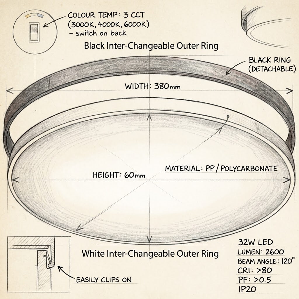Brightstar-CF387-32W 3CCT Ceiling Light-Product dimensions-Mr Smart Lighting Company