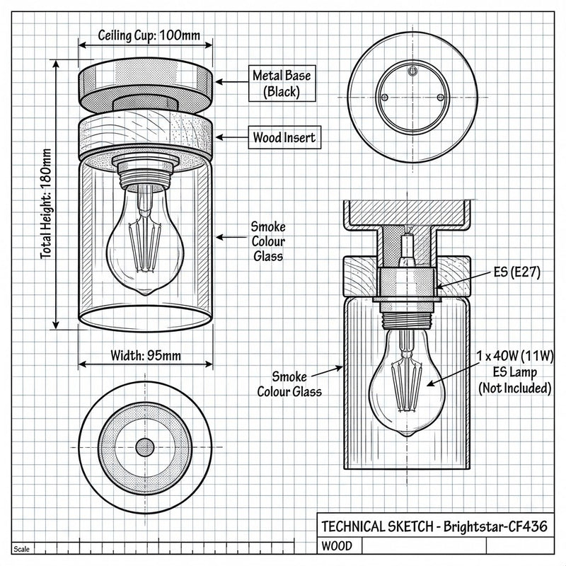 Brightstar-CF436 WOOD Ceiling Light-Product dimensions-Mr Smart Lighting Company