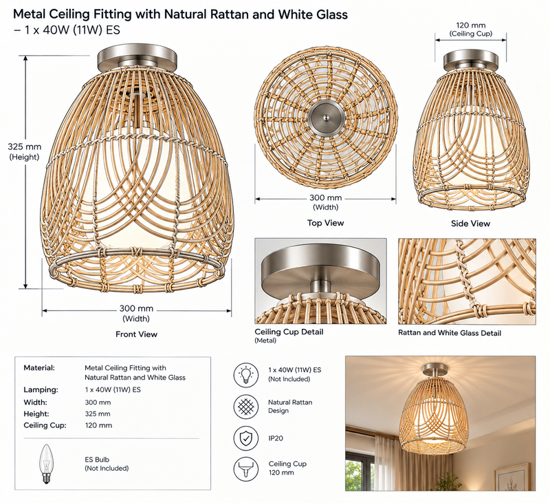 Brightstar-CF444 RATTAN Ceiling Light.