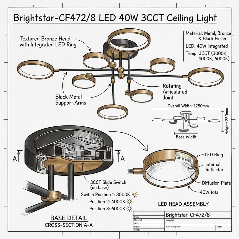 Brightstar-CF472/8 LED 40W 3CCT Ceiling Light-Mr Smart Lighting Company.