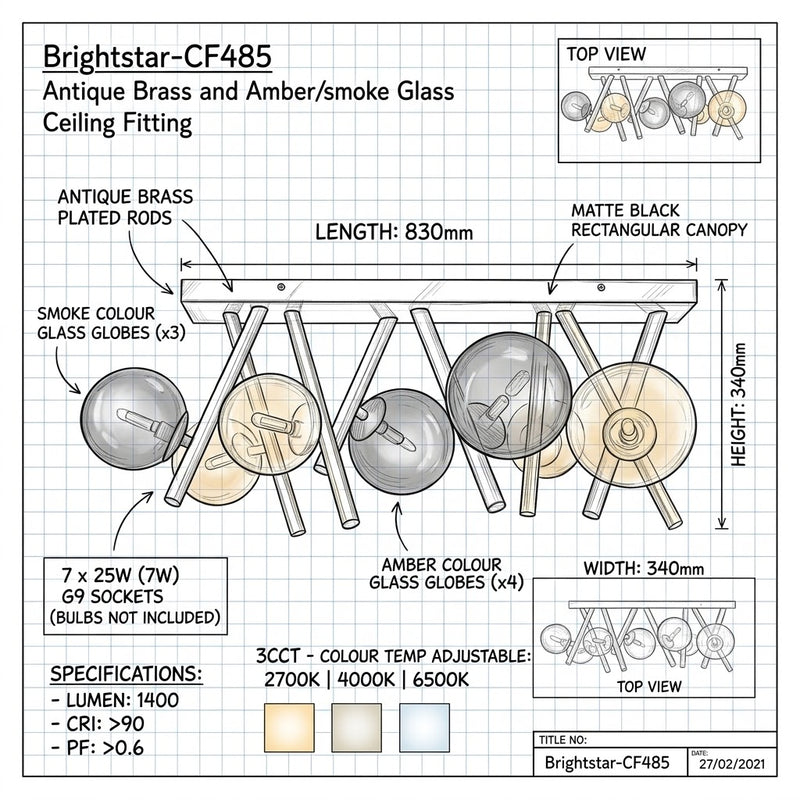 Brightstar-CF485 BK/GD Ceiling Light 3CCT.