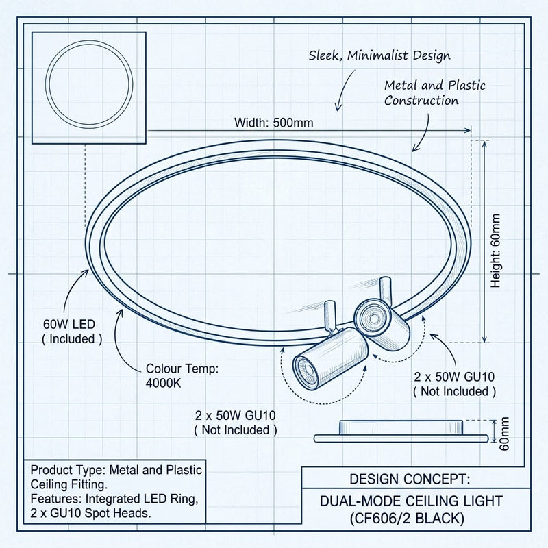 Brightstar-CF606/2 BLACK Ceiling Light 4000K.