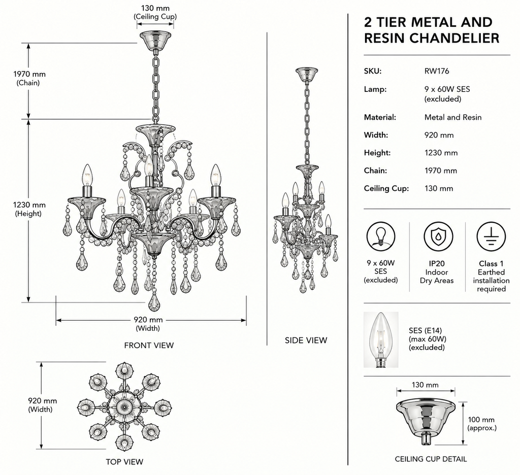 Brightstar-CH1334/9 ANTIQUE BRONZE Chandelier.