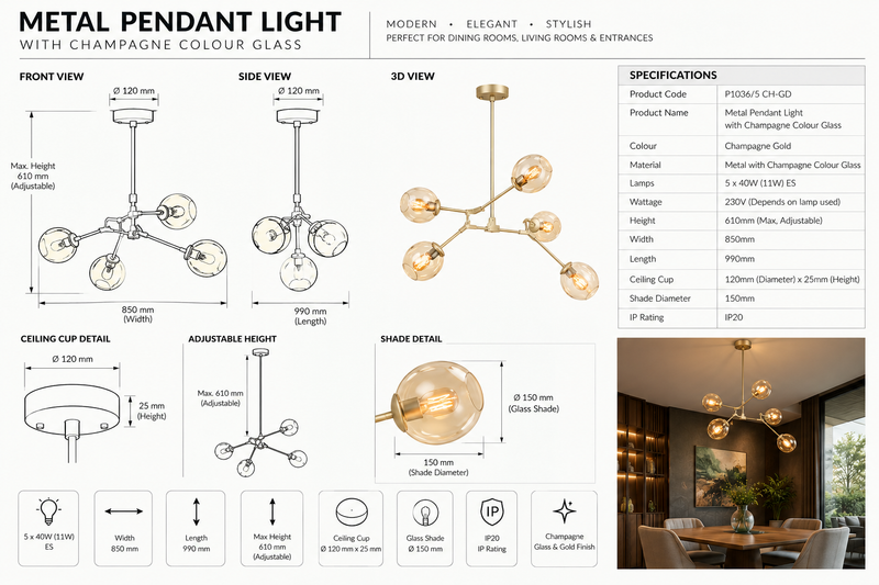 Brightstar-CH265/5 GOLD Chandelier.