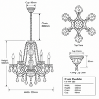 Brightstar-CH3054/6 CRYSTAL Chandelier Light-Product dimensions-Mr Smart Lighting Company.