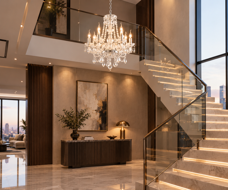 Brightstar-CH3054/6 CRYSTAL Chandelier Light-Modern staircase-Mr Smart Lighting Company.