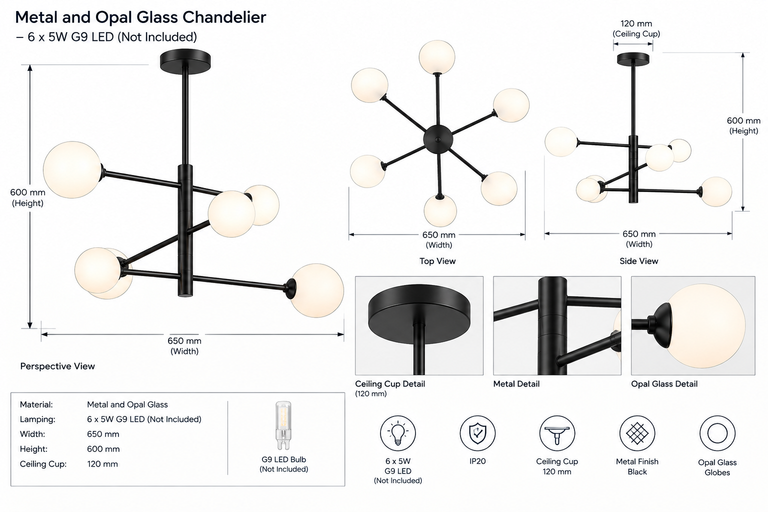 Brightstar-CH393/6 Black Chandelier.