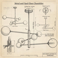 Brightstar-CH394/6 Gold Chandelier-Modern product drawing-Mr Smart Lighting Company