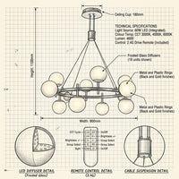 Brightstar-CH397/12 GUN METEL Chandelier 3CCT-Product dimensions-Mr Smart Lighting Company