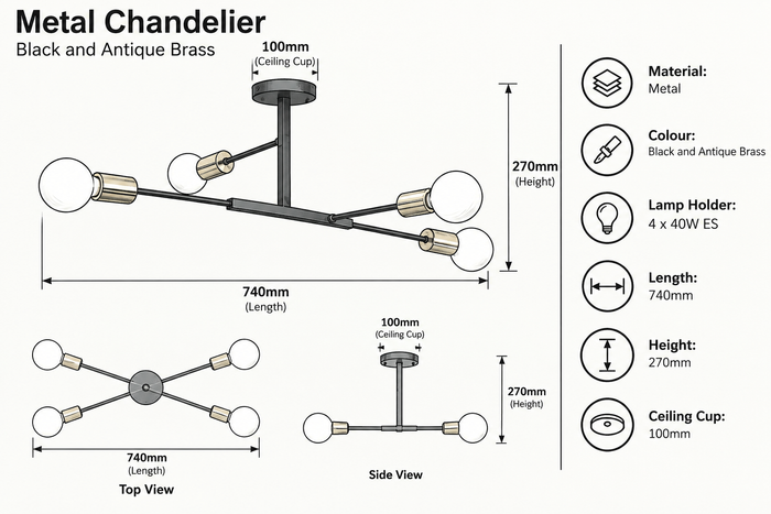 Brightstar-CH507/4 BK/AB Pendent Light.
