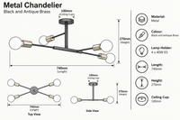 Brightstar-CH507/4 BK/AB Pendent Light-Mr Smart Lighting Company.