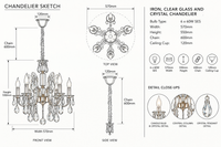 Brightstar-CH511/6 CRYSTAL Chandelier Light-Product dimensions-Mr Smart Lighting Company