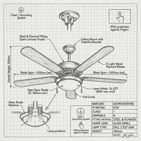 Brightstar-Ceiling Fan with Light Satin Chrome-RF20-Product Dimensions-Mr Smart Lighting Company