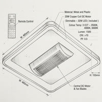 Brightstar-Ceiling Light and Fan-FCF129 3CCT-Product dimensions-Mr Smart Lighting Company.