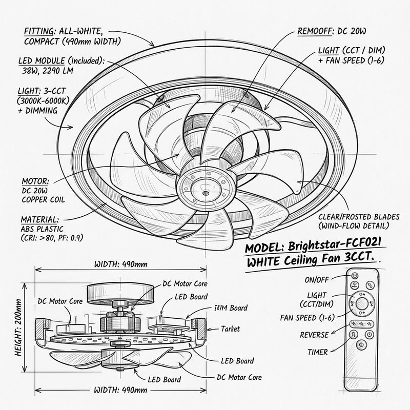 Brightstar-FCF021 WHITE Ceiling Fan 3CCT.