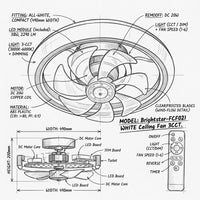 Brightstar-FCF021 WHITE Ceiling Fan 3CCT-product dimensions-Mr Smart Lighting Lighting Company.
