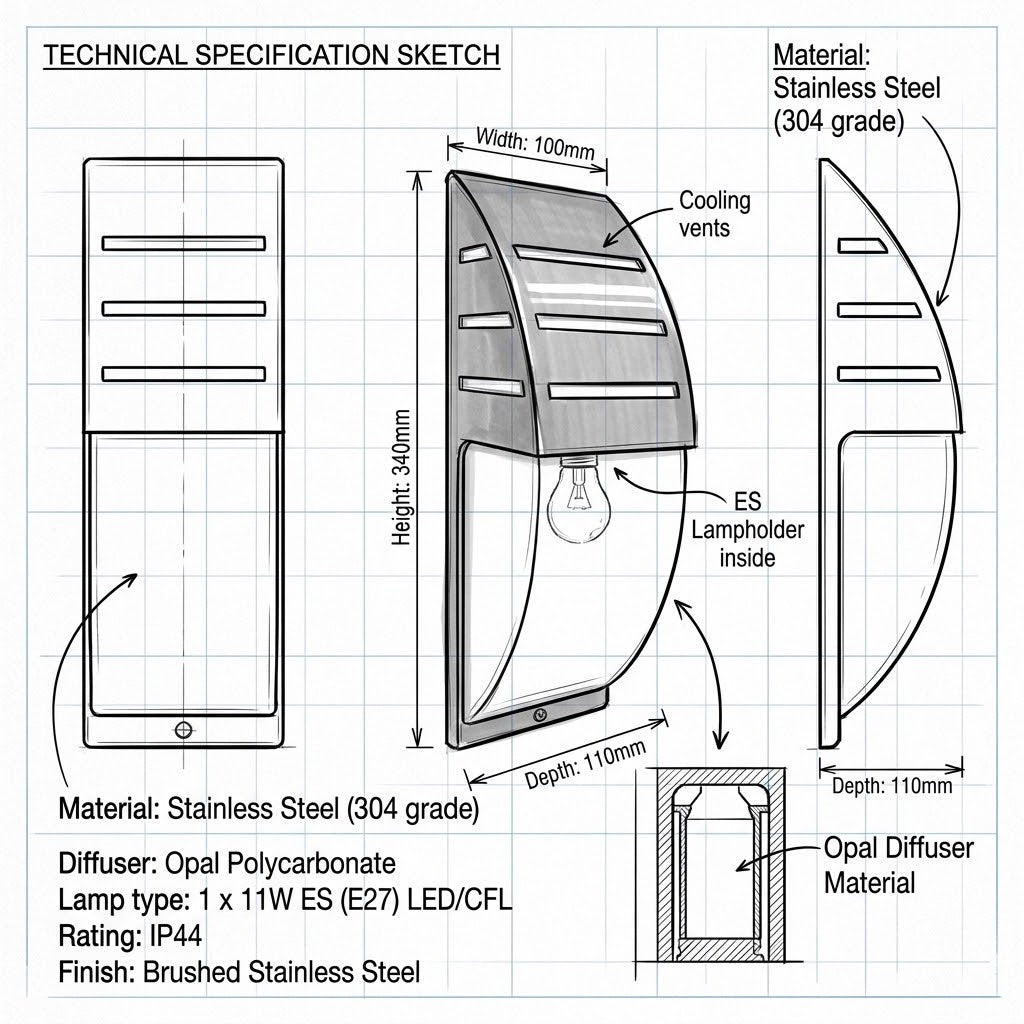 Brightstar-L079 STAINLESS Wall Lamp-Product dimensions.