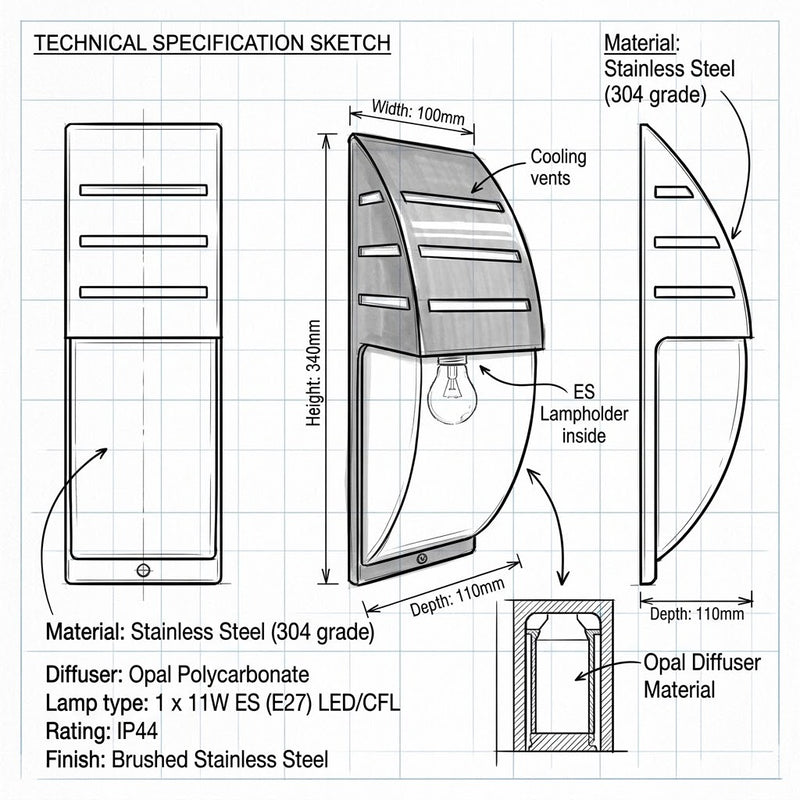 Brightstar-L079 STAINLESS Wall Lamp-Product dimensions.