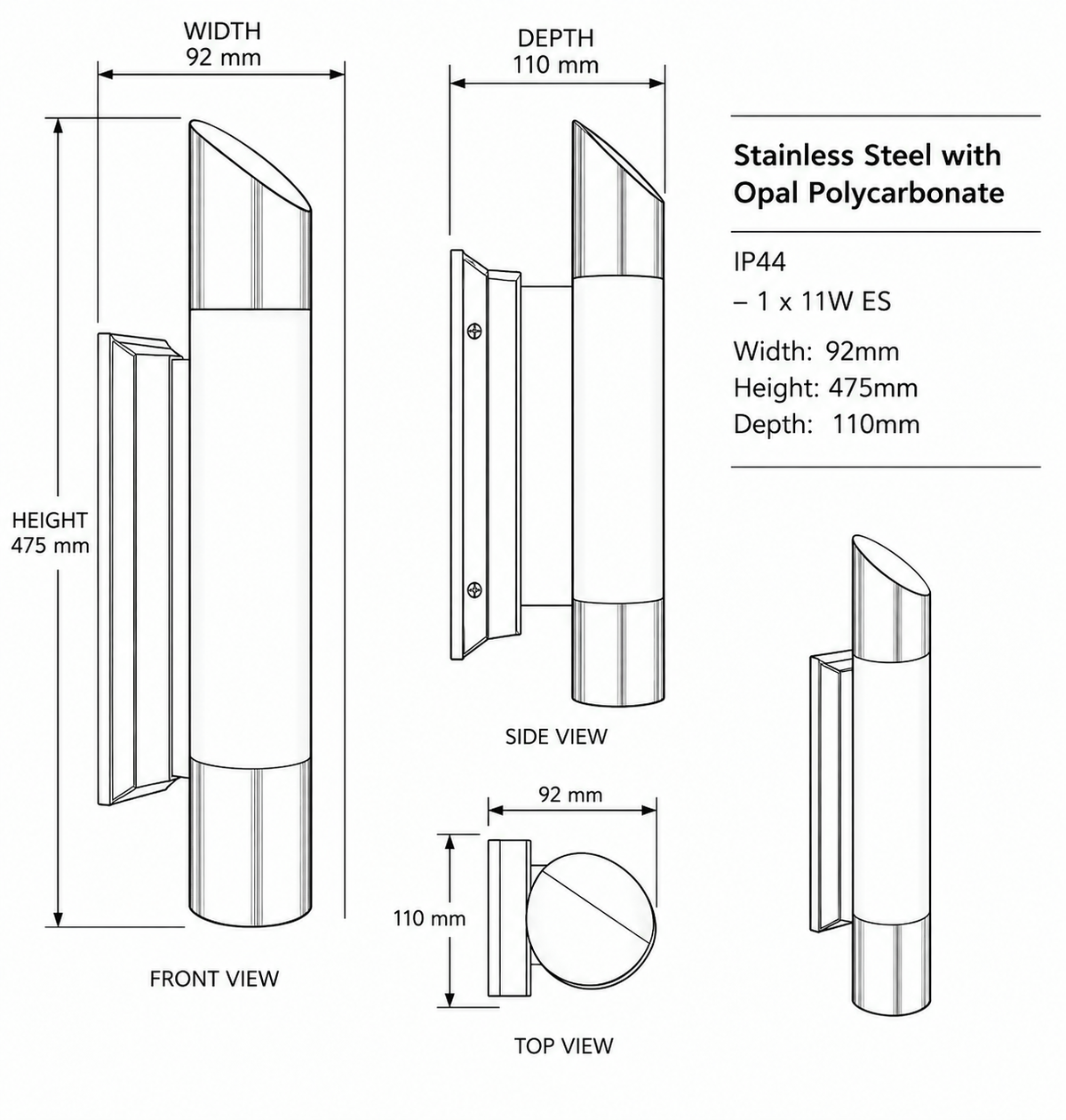 Brightstar-L081 Wall Lamp Stainless-Product Dimensions-Mr Smart Lighting Company.