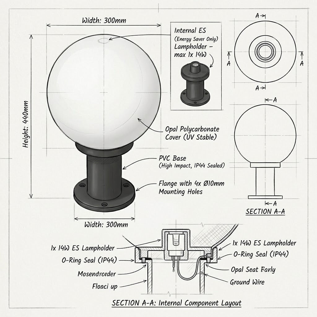 Brightstar-L308 OPAL Outdoor Light-Product dimensions-Mr Smart Lighting Company