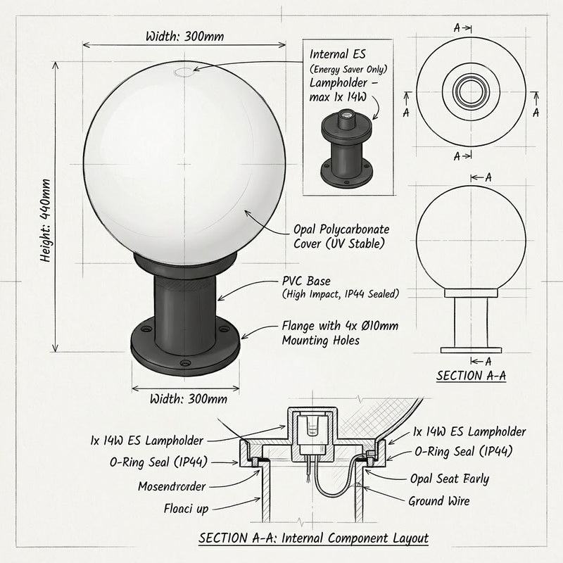 Brightstar-L308 OPAL Outdoor Light-Product dimensions-Mr Smart Lighting Company