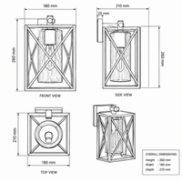 Brightstar-L517 Wall Lamp-IP44-BLACK-Product Dimensions-Mr Smart Lighting Company.