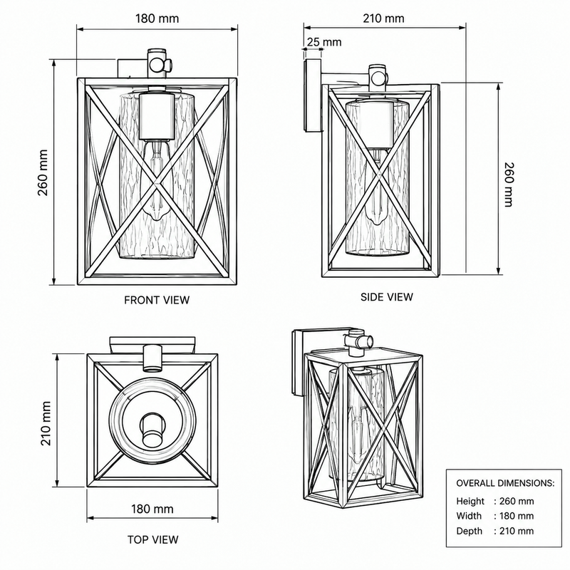 Brightstar-L517 Wall Lamp-IP44-BLACK-Product Dimensions-Mr Smart Lighting Company.