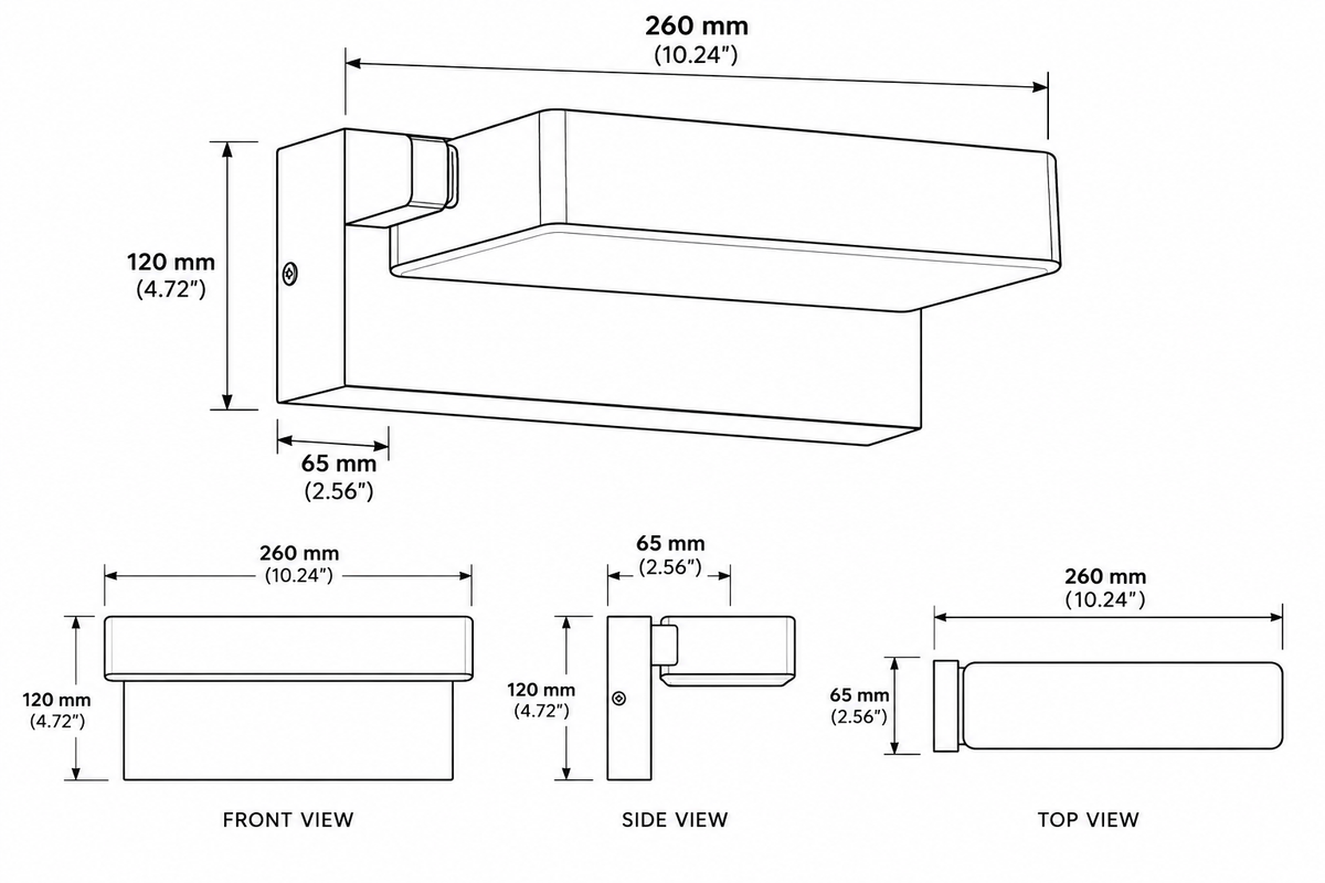 Brightstar-L587 Wall Lamp 3CCT-IP54-BLACK-ProductDimensions-Mr Smart Lighting Company