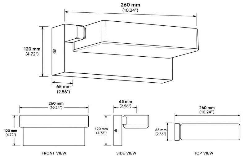 Brightstar-L587 Wall Lamp 3CCT-IP54-BLACK-ProductDimensions-Mr Smart Lighting Company