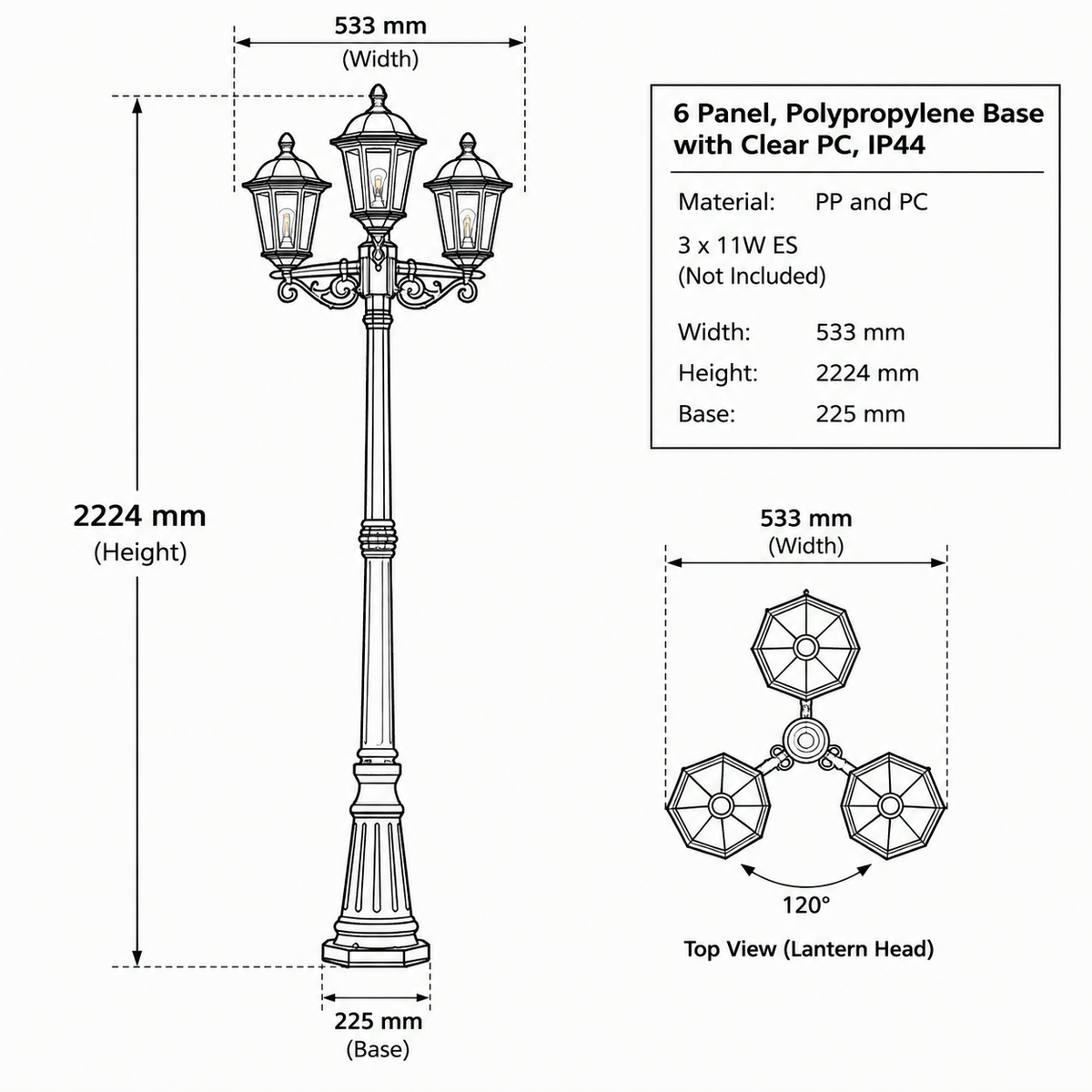 STANDING OUTDOOR LIGHT-LFL037 BLACK ip44-Product dimensions-Mr Smart Lighting Company