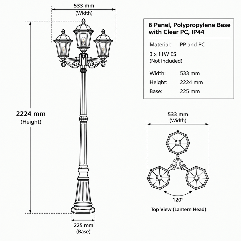 STANDING OUTDOOR LIGHT-LFL037 BLACK ip44-Product dimensions-Mr Smart Lighting Company
