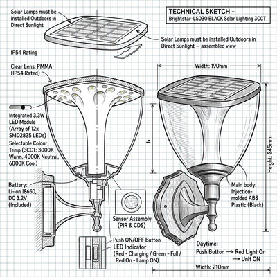 Brightstar-LS030 BLACK Solar Lighting 3CCT.