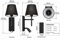 Brightstar-METAL WALL LAMP-WB278 BLACK-4000K-Dimensions-Mr Smart Lighting Company.
