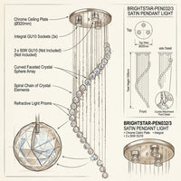 Brightstar-PEN032/3 SATIN Pendent Light-Product dimensions-Mr Smart Lighting Company.
