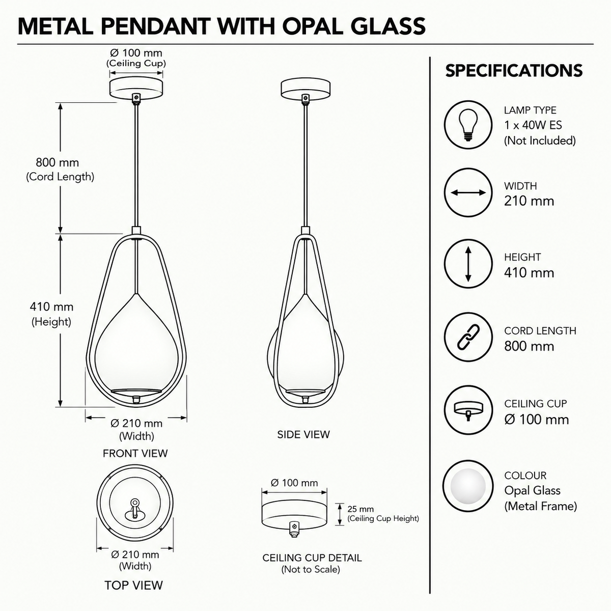 Brightstar-PEN152 BRASS Pendent Light-Product Dimensions-Mr Smart Lighting Company.