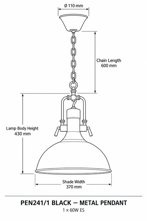 Brightstar-PEN241/1 BLACK Pendent Light
