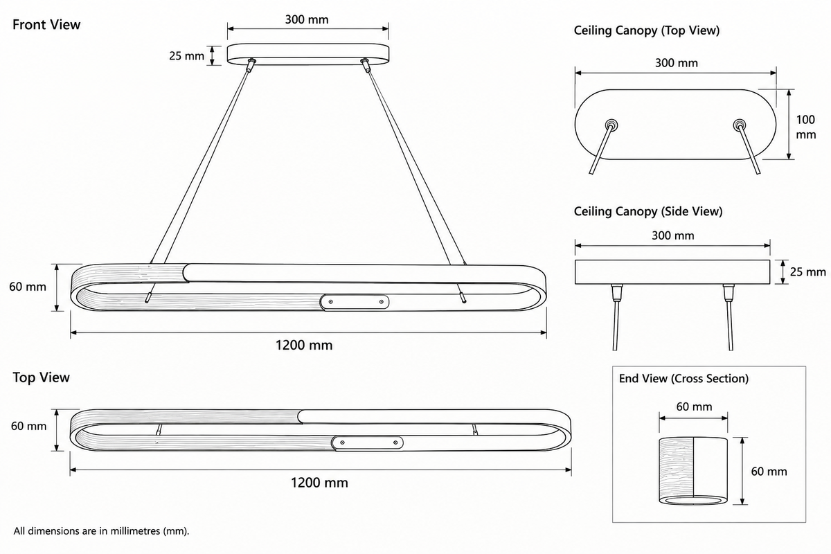 Brightstar-PEN253 3CCT LED Pendant Light-Product Dimensions-Mr Smart Lighting Company.
